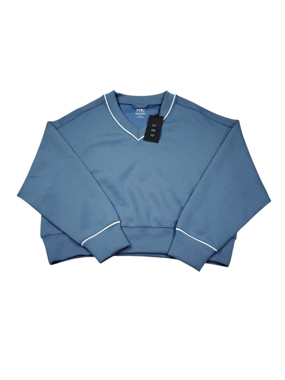 Abercrombie YPB neoKNIT Cropped V-Neck Sweatshirt Blue Women's Size Small